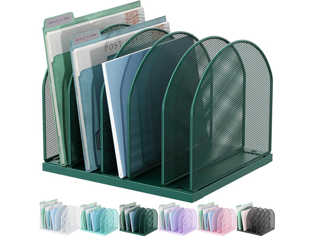 Desktop File Organizer with 5 Compartments Desk Organizer Paper Organizer for Desk Workspace Organizers for Office Supplies (Green)