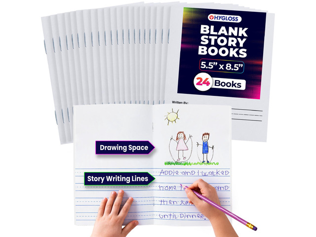 Half Blank Books for Kids to Write Stories & Illustrate Bulk 24 Pack 5.5' x 8.5' A5 Primary Journal for Grades K-2, Preschool/Kindergarten...