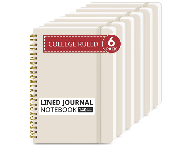 6 Pack Lined Notebooks for Work Hardcover Spiral Journal for Office Beige, 5.7' x 7.9' Spiral Journals for Writing, Bulk Work Notebooks, Note...