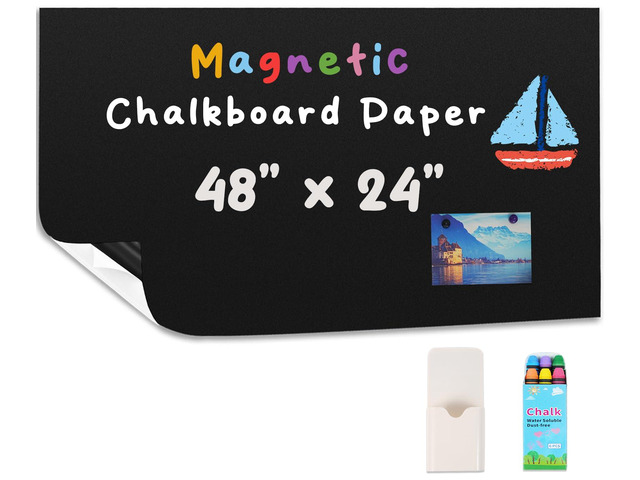 Magnetic Chalkboard Contact Paper for Wall 48' x 24' Self Adhesive Blackboard Wallpaper Peel and Stick Wall Decal Roll with Starter Kit for Home