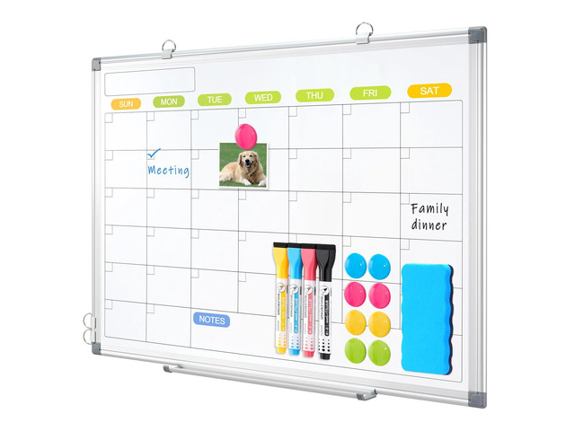 Dry Erase Calendar Whiteboard for Wall, 36' x 24' Monthly White Board Double-Sided Magnetic, Silver Aluminum Frame, Hang Wall Mount, Portable Board...