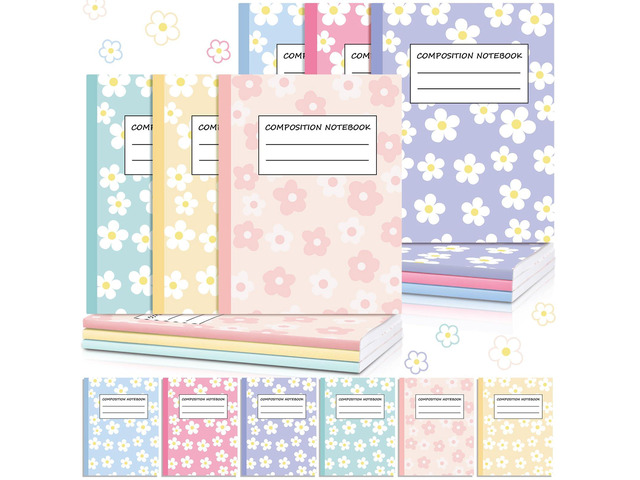6 Pack Composition Notebooks Wide Ruled Bulk Cute Pink Composition Notebook 110 Page 7-1/2' x 9-3/4' Colorful Flower Journal Back to School Gift...