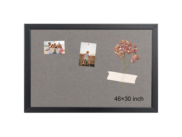 Bulletin Board 46x30 Inch, Large Cork Board with Grey Fabric and Pine Wood Frame, Cork Boards for Walls, Wall Mounted Fabric Notice Board for Home...