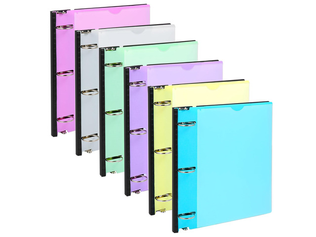 1.5 Inch Telescoping 3 Ring Binder 6 Pack Customizable Front Cover / Clear Catalog Pocket / Holds 370 Sheets / Pastel Colors / School Office Supplies