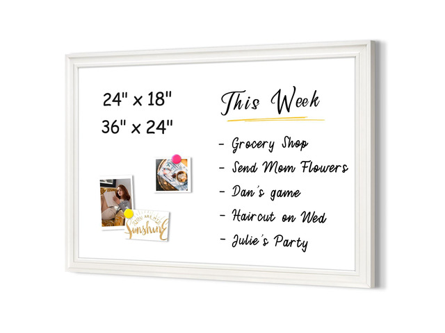 Dry Erase Board, 24' x 18' Magnetic Whiteboard, White Wood Framed Decorative White Board, Wall-Mounted Notice Board, For School, Office, Home, 8...