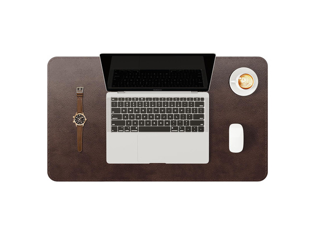Genuine Leather Desk Mat, 23.6'x13.8' Office Desk Pad, Thick Desk Pad Mat with Stitched Line, Non-Slip Desk Mat with Rubber Base (Dark Brown,...