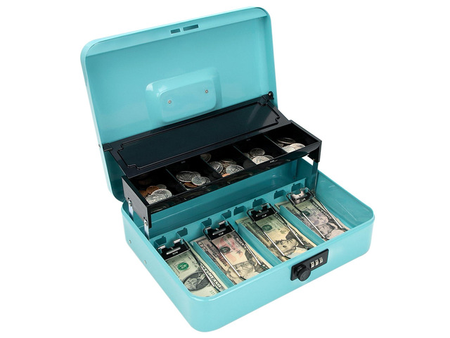 Cash Box with Combination Lock & Auto-Pop Coin Tray Secure Steel Money Box with 4 Upgraded Finger-Safe Bill Clips, Premium Smooth...