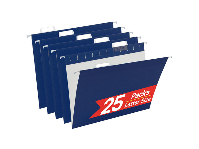 25 Pack Hanging File Folders,Navy Blue Reliable Hanging Folders Letter Size Folders Filing Cabinet,Reinforced Rods for Smooth Gliding,Includes 1/5...