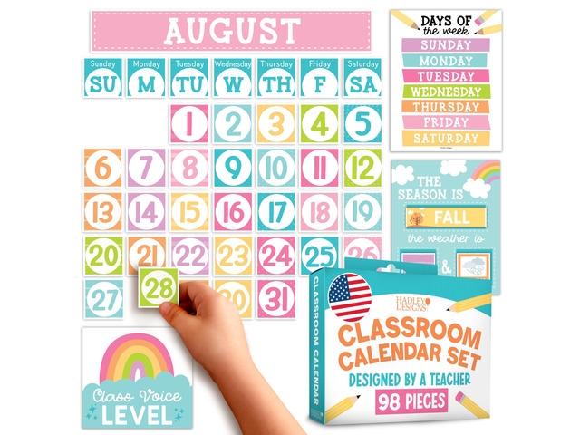 Classroom Calendar Set -School Calendar Bulletin Board Decor Kids Class Calendar for Pastel Classroom Decor, Kindergarten Preschool Teacher Must...
