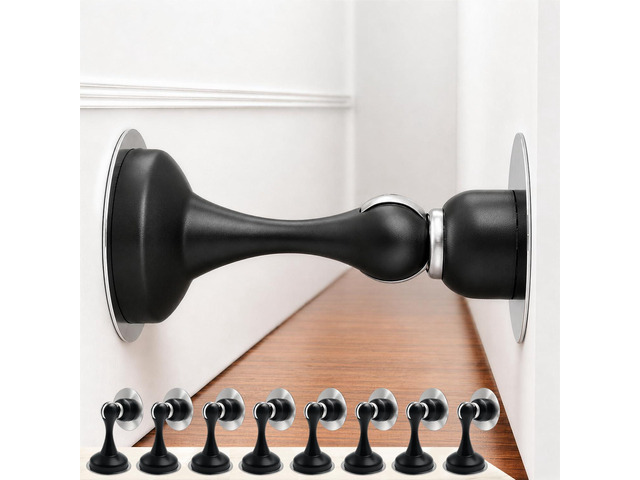 8 Pack Magnetic Door Stop No Drilling Door Stop with 3D Adhesive Tapes Keep Door Open Door Stainless Steel Screws for Stronger Mount (Black)