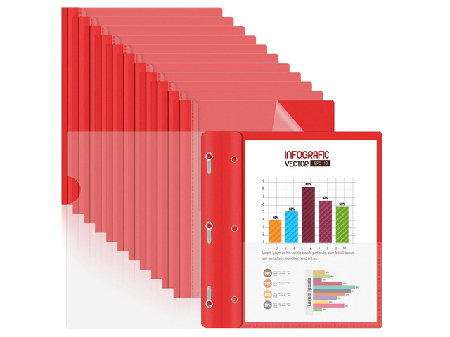 Report Covers with 3-Prong Fasteners, 12 Pack, Letter Size Clear Plastic Presentation Folders, Red, Fits 8.5 x 11 Inch Papers, Ideal for Resumes,...