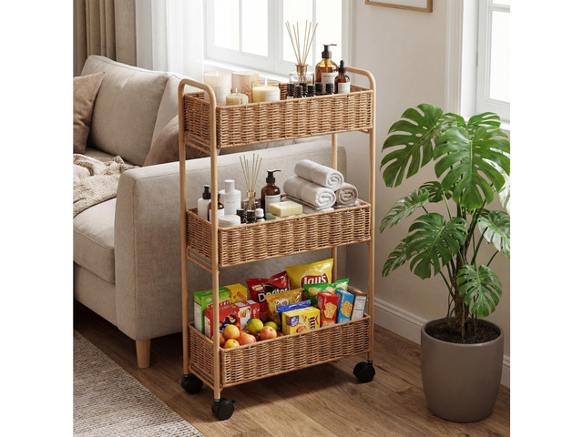 Utility Slim Storage Cart,3-Tier Rolling Kitchen Office Laundry Room Cart,Mobile Shelving Unit Organizer for Living Room Bathroom Baby Diaper...