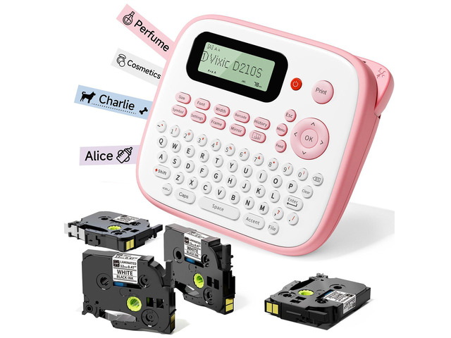 Pink Label Maker, D210S Label Maker Machine with Tapes Waterproof Handheld Labeler Machine with Keyboard, Multiple Fonts Icons Frames for Home Kids...