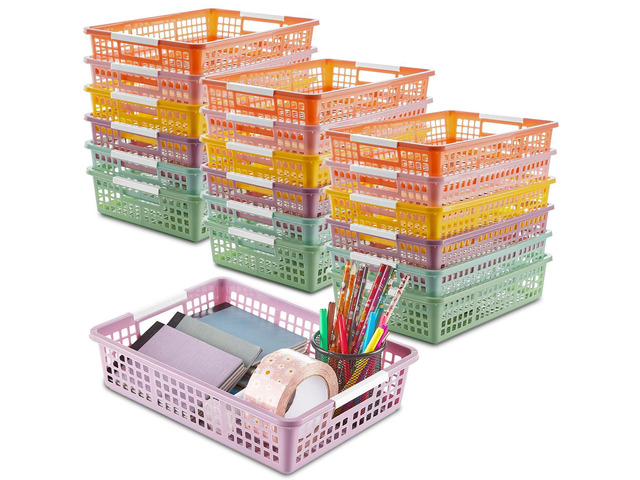 18 Pack Plastic Turn in Paper Trays for Classroom Storage Bin Basket Organizers for School Teacher Supplies Classroom Office Home Organization and...