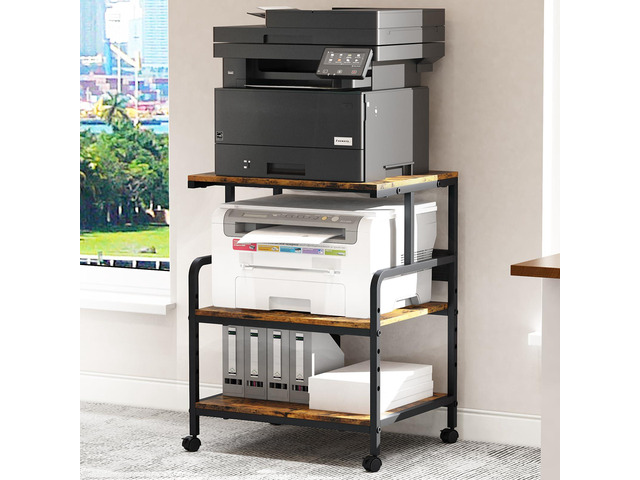 Large Printer Stand with Storage Shelf, 23.6' W x 18.9' D Printer Cart with Wheels, 3 Tier Mobile Printer Table for Home Office,Stands for Heat...