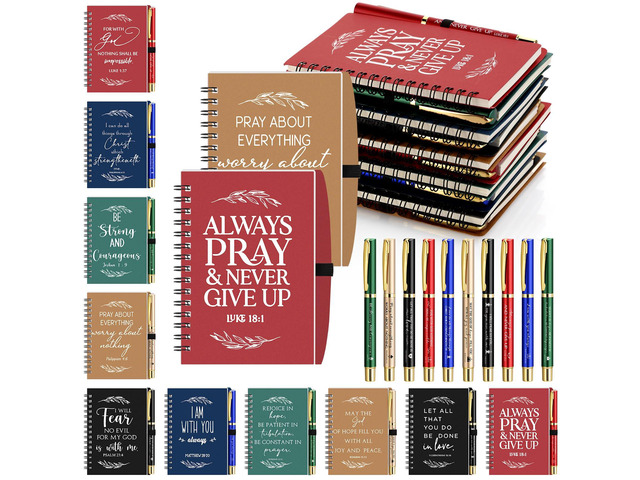 60 Pcs/30 Set Christian Gift Bulk Spiral Notebook and Pen, Multicolor Prayer Journal Bible Verse Ballpoint Pen, Religious Gift for Church Members...