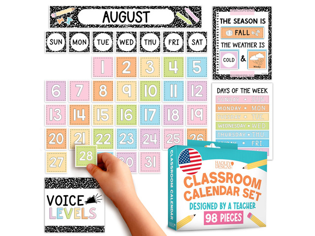 Classroom Calendar Set -School Calendar Bulletin Board Decor Kid Class Calendar for Composition Classroom Decor, Kindergarten Preschool Teacher...