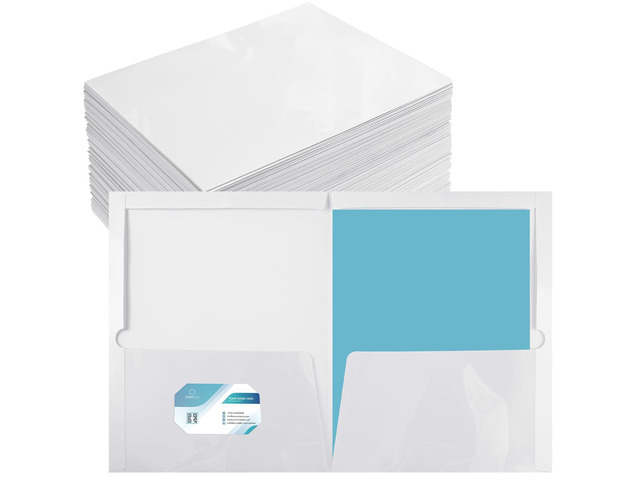 100 Pack Glossy 2 Pocket Folders Bulk, Letter Size,White Back to School Ready: Laminated Paper Holds up to 50 Sheets Each for Classroom Handouts,...