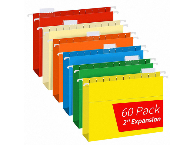 Extra Capacity Hanging File Folders, 60 Pack Letter Size Reinforced Hanging Folders with Heavy Duty 2 Inch Expansion for Bulky Files, Filing...
