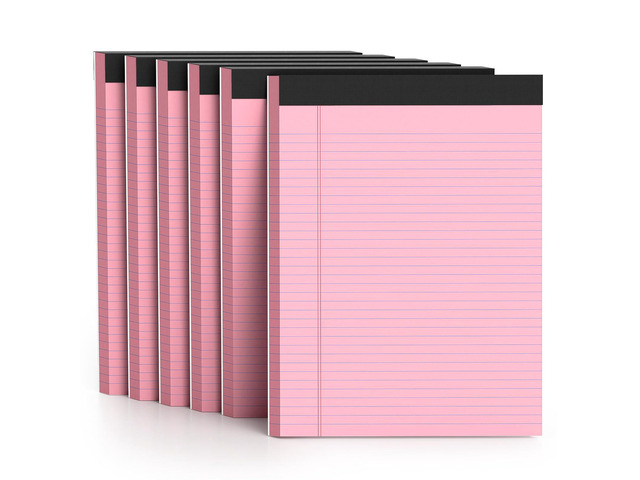 8.5 x 11 Inch Pink Legal Pads, 6-Pack College Ruled Paper Note Pads Narrow Ruled Notepad Perforated Writing Pad 8.5x11 Pads of Paper 300 Sheets