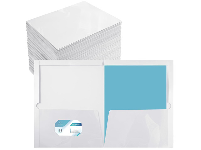 125 Pack Glossy 2 Pocket Folders Bulk, Letter Size,White Back to School Ready: Laminated Paper Holds up to 50 Sheets Each for Classroom Handouts,...