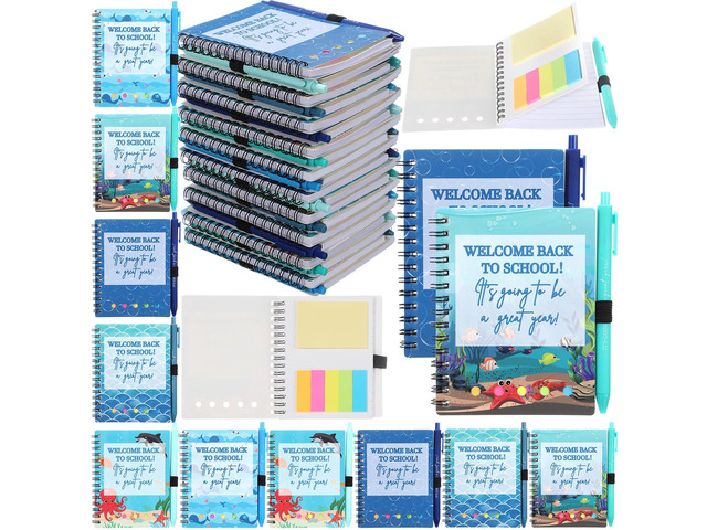 40 Pcs Welcome Back to School Gifts Bulk Spiral Notebooks Pens Notepads with Sticky Notes Motivational Pens, First Day of School Party Favor for...