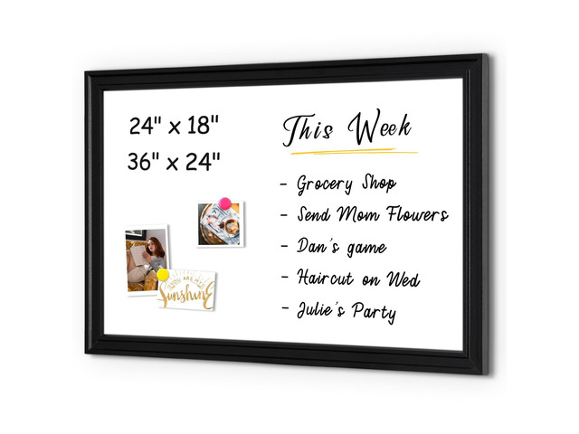 Dry Erase Board, 36' x 24' Magnetic Whiteboard, Black Wood Framed Decorative White Board, Wall-Mounted Notice Board, For School, Office, Home, 8...