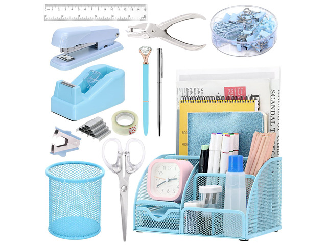 13-in-1 Office Desk Organizer Set for Back to School Supplies Accessories Organizer Set with Stapler and Tape Dispenser, Pen Holder, Scissors,...