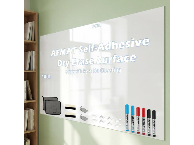 Whiteboard for Wall, 8 x 4 ft White Board Sticker, 96 x 48 inches Dry Erase Wallpaper, Peel and Stick Whiteboard Contact Paper Roll for...