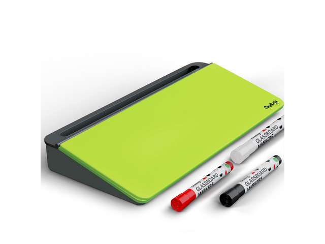 Neon Green Glass Desktop Whiteboard with Storage - Dry Erase Board Work Desk Organizers, Computer Keyboard Stand, Home Office Desk Accessories,...