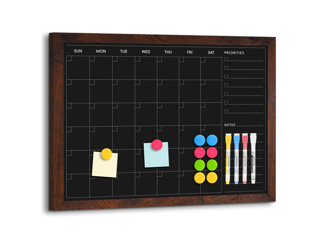 Magnetic Monthly Calendar Chalkboard, 36' x 24', Rustic Frame Chalk Board for Wall, Large Blackboard Planner & Menu Board, For Kitchen Home Office...