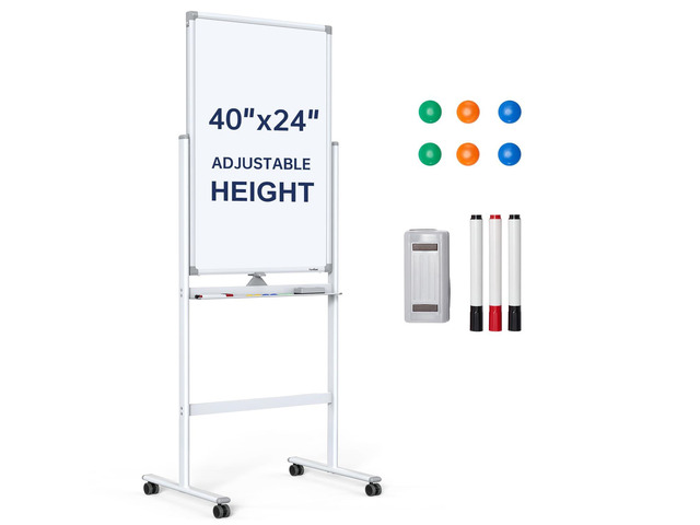 Rolling Whiteboard 40x24 Standing White Board Dry Erase Board on Wheels Height Adjustable, Magnetic Surface, Dry Erase, With Stand, Ideal for...