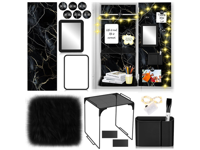 18 Pcs Black Gold Marble Locker Organizer Kit Includes Magnetic Wallpaper Shelf Magnetic Mirror Pen Holders and Organizing Supplies Locker...