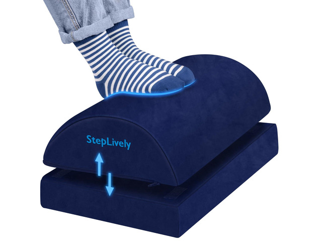 Foot Rest for Under Desk at Work, 2 Heights Foot Stool, Blue Comfortable Office Desk Accessories with 2 Adjustable Heights, Washable Cover,...