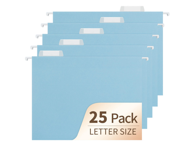Blue Hanging File Folders,25 Pack Letter Size File Folders with 1/5-cut Tabs,Office Essentials for Filing Cabinet & Desk Storage