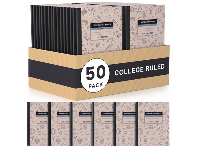 Composition Notebook 50 Pack Bulk College Ruled, Brown Cover Notebooks for School, 70 Sheets 7-1/2'x9-3/4, Back to School Supplies Journal for K-12...