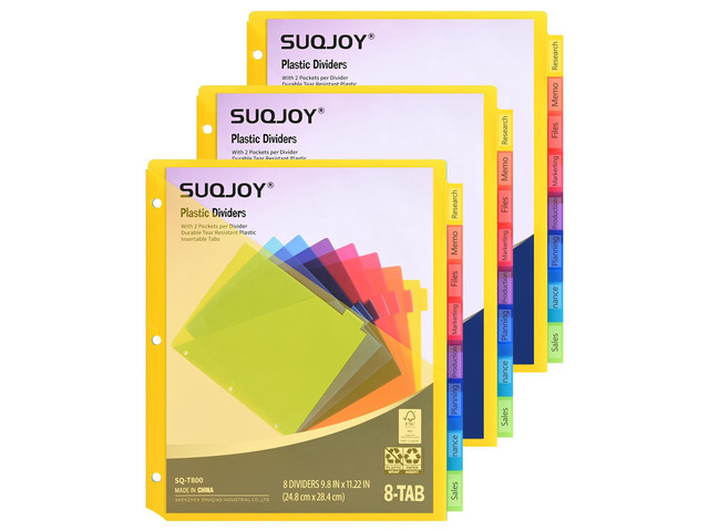 8-Tab Dividers for 3 Ring Binder, 24 Count Binder Dividers with Pockets, Subject Dividers, 3-Hole Plastics Sheets Protectors for US Letter Size in...