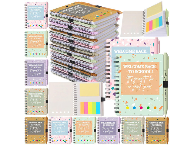 40 Pcs Welcome Back to School Gifts Bulk Spiral Notebooks Pens Notepads with Sticky Notes Motivational Pens, First Day of School Party Favor for...