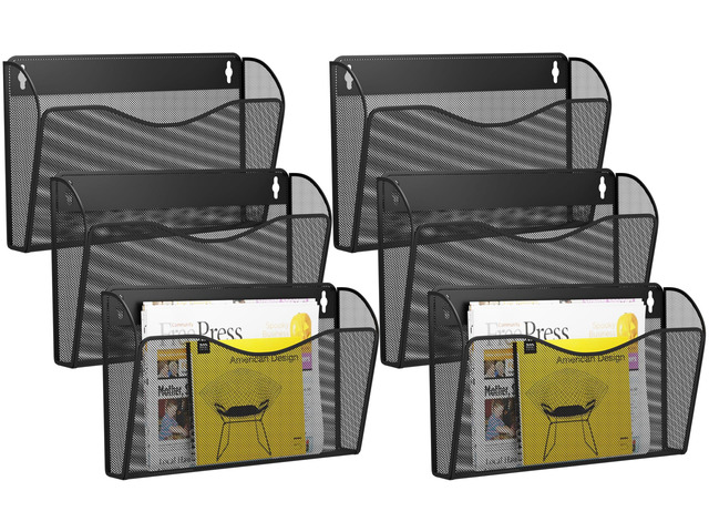 6 Single Pocket Wall File Holder, Mesh Hanging File Folder Paper Organizer, Vertical Wall Mounted Mail Basket, Storage Organization Magazine Rack...