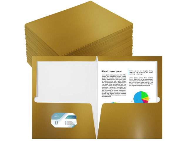 100 Pack Glossy 2 Pocket Folders Bulk, Letter Size,Gold Back to School Ready: Laminated Paper Holds up to 50 Sheets Each for Classroom Handouts,...