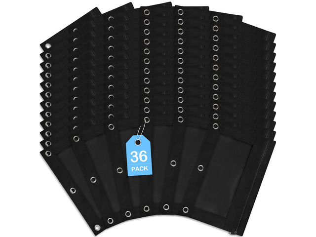36 Pack Black Pencil Pouch for 3 Ring Binder School Supplies Pencil Pouch Bulk For School and Office Supplies with Clear Window With Smooth Zipper...