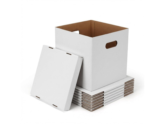 Vinyl Record Storage Boxes with Lids 7 Pack, 13 Inch Cube, Collapsible Corrugated Cardboard, Quick Fold Assembly with Pre-Applied Adhesive, Side...