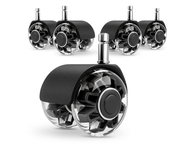 2' Office Chair Wheels Set of 5, Black Heavy Duty Chair Caster Support 2200lbs, Mute Rubber, Universal Fit 7/16'x7/8' Stem, Smooth Quiet Rolling,...
