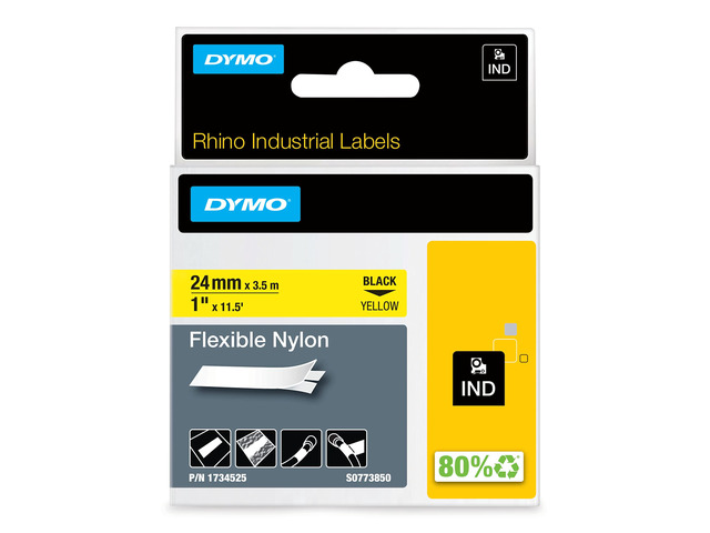 Industrial Labels, 1', Flex Nylon, Black on Yellow