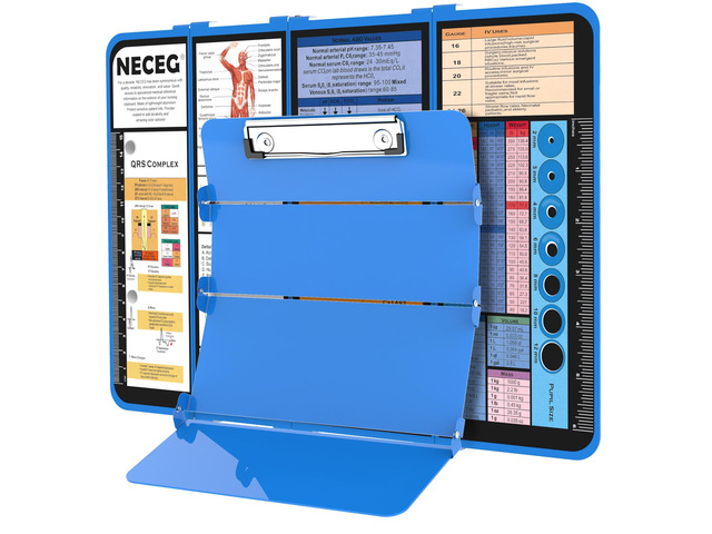 Nursing Clipboard Foldable, 4-Fold Aluminum Pocket Size, Blue Folding Clipboard with Medical Cheat Sheets, Metal Pen Clip & Privacy Protection for...