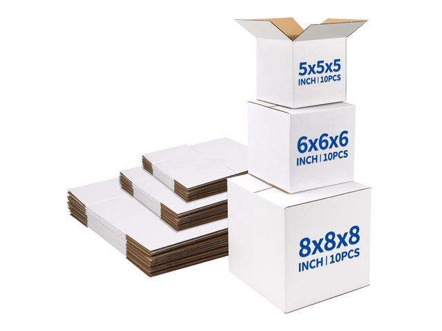 Assorted Sizes Shipping Boxes 30 Pack (8x8x8, 6x6x6, 5x5x5), White Corrugated Cardboard Mailers, Each 10 PCS Small Boxes for Small Business...