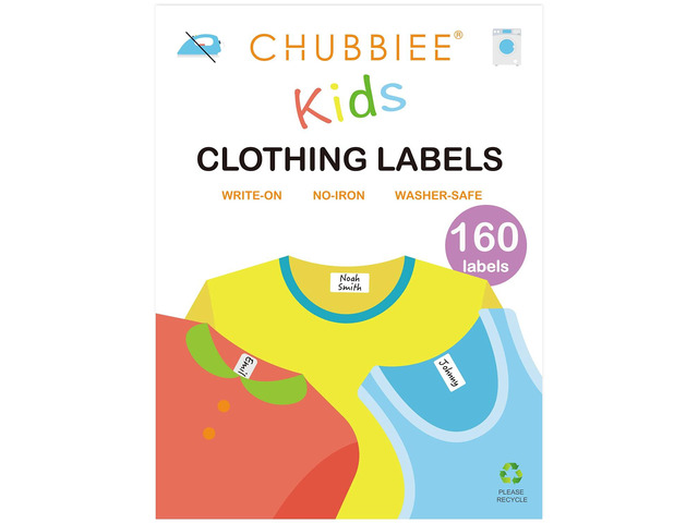 All Purpose No-Iron Kids Clothing Labels, 160-Pack Self-Stick Write-On Fabric Labels for Camp, School, Daycare, Nursing Care, Toys, Organizing,...