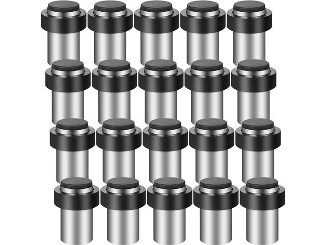 20 Pcs Floor Mounted Door Stopper Stainless Steel,Silver Cylindrical Rubber Bumper, Wall Protector for Home Office Bedroom Doors, Modern Style,...