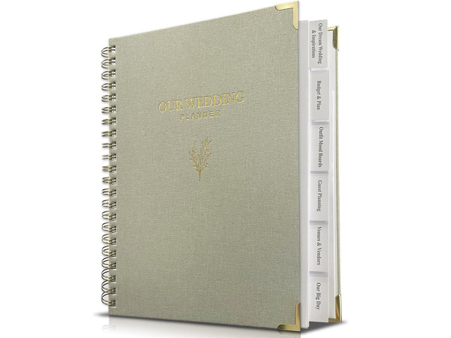 Wedding Planner Book and Organizer for Bride - Elegant Linen Cover Wedding Planning Binder with Checklists,Pockets & Calendars,Perfect Engagement...