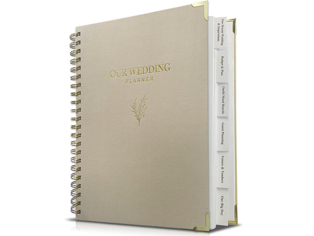 Wedding Planner Book and Organizer for Bride - Elegant Linen Cover Wedding Planning Binder with Checklists,Pockets & Calendars,Perfect Engagement...